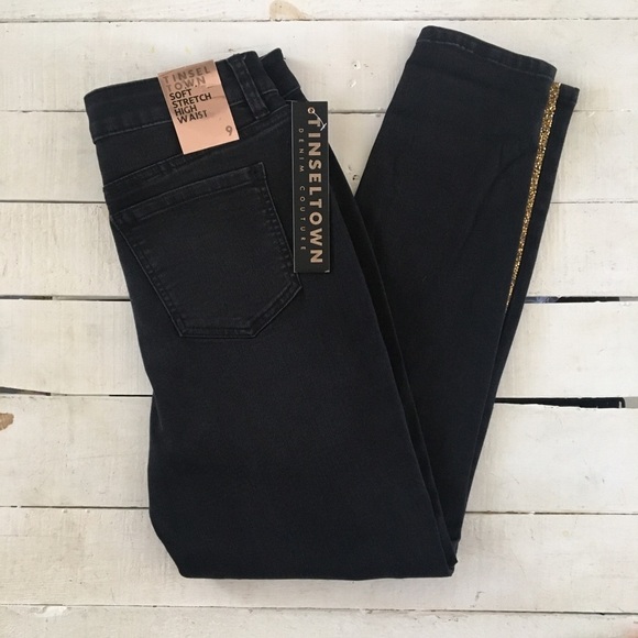 Tinseltown Gold Stripe Black Skinny Jeans - Picture 2 of 9